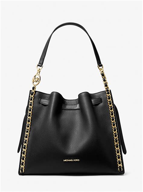 michael kors lg chain shldr tote black|Mina Large Signature Logo Chain Shoulder Bag .